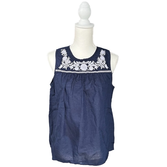 J. Crew Blue Embroidered Cotton-Linen Shell Top | Size 6 - Picture 3 of 10